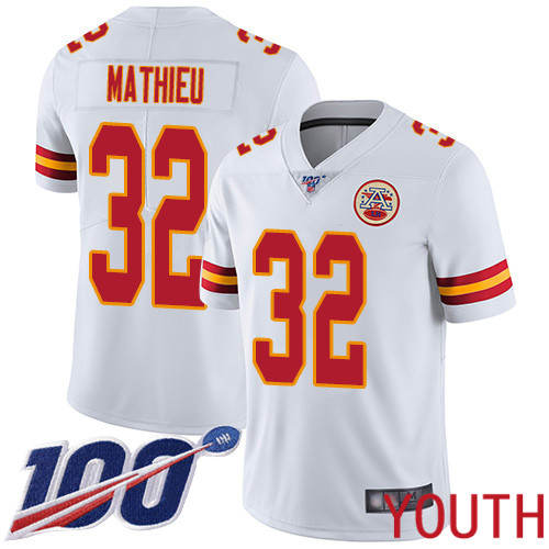 Youth Kansas City Chiefs #32 Mathieu Tyrann White Vapor Untouchable Limited Player 100th Season Football Nike NFL Jersey